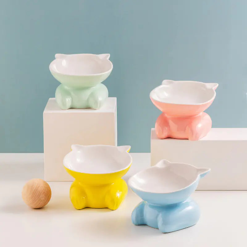 Cartoon Ceramic Cat Bowl for Pets - Water and Food Dish