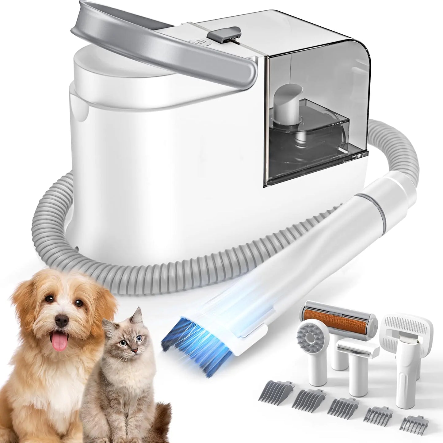Dog Grooming Kit & Pet Vacuum for Shedding 6-in-1 Grooming Clippers Trimmers & Brushes Quiet Dog Hair Remover Vacuum with Powerful Suction Portable Pet Grooming Supplies for Home Use